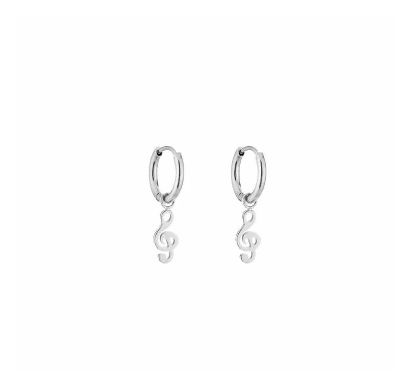 "Oorbellen | Muzieksleutel | Zilver | Stainless Steel"
