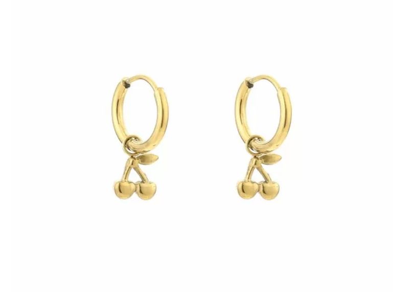 Gouden kers oorbellen, stainless steel, waterproof en kleurvast