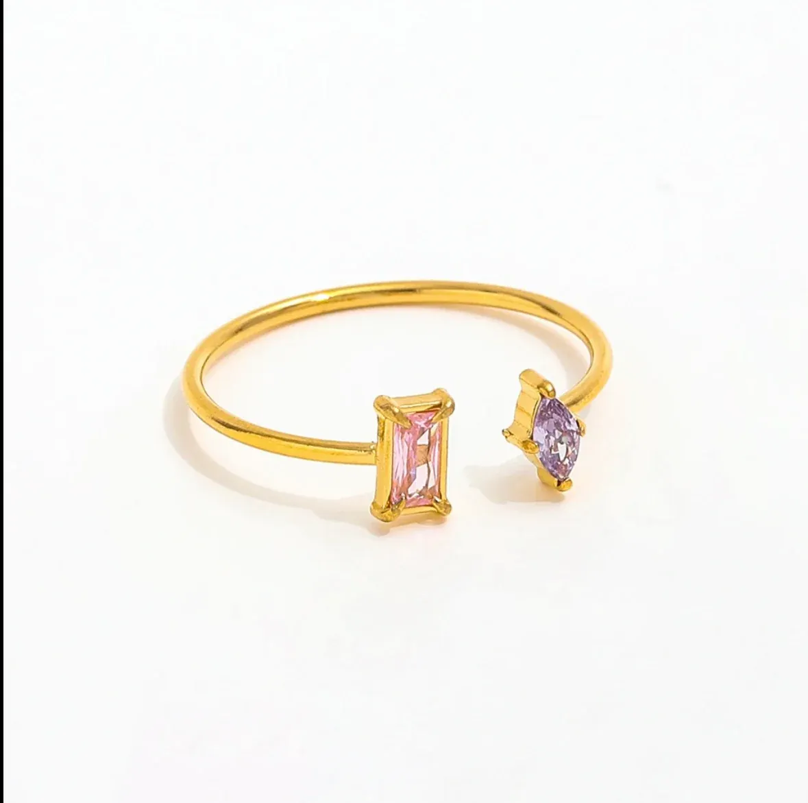 Fijn verstelbaar gouden ring met steentjes in roestvrij staal