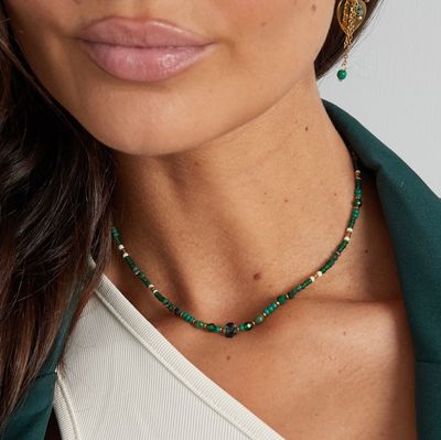 Ketting | Green &amp; Gold | Steen, Glas, Hematiet &amp; Kristal | Stainless Steel
