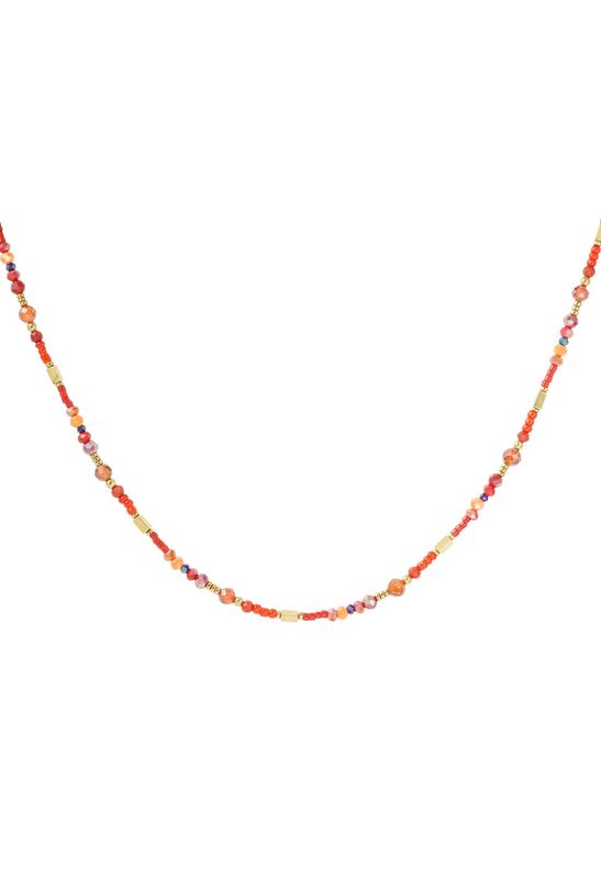 Ketting | Rood &amp; Goud | Steen, Glas, Hematiet &amp; Kristal | Stainless Steel