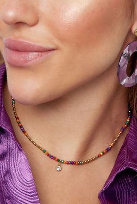 Ketting | Multi &amp; Goud |Steen, Kristal, Hematiet &amp; Strass | Stainless Steel