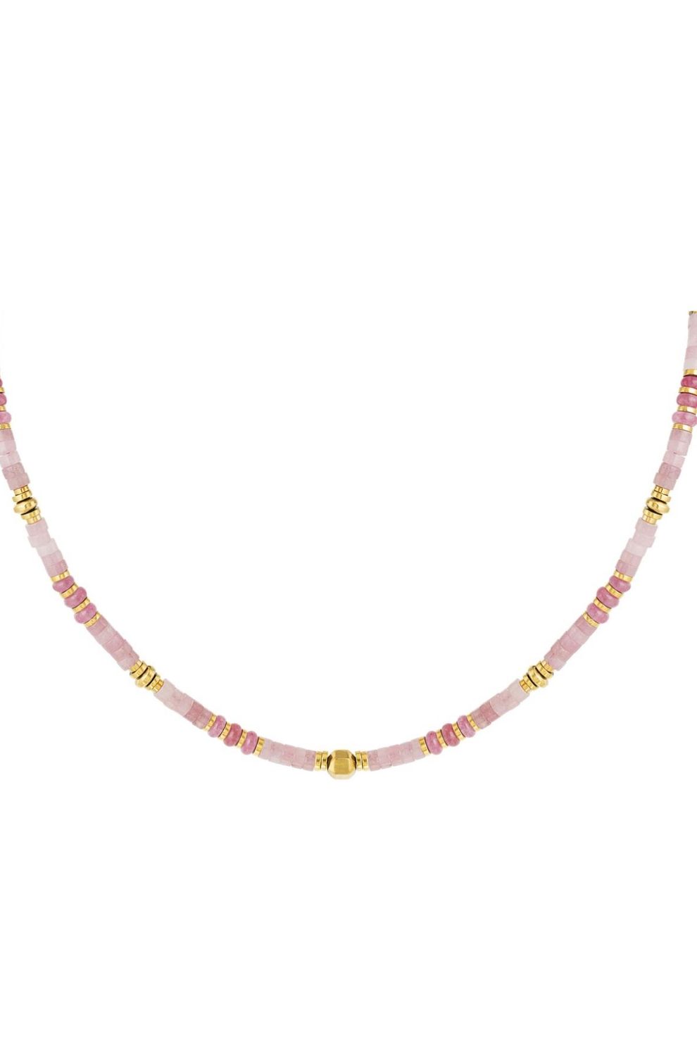 Ketting | Pink &amp; Goud | Steen &amp; Hematiet | Stainless Steel