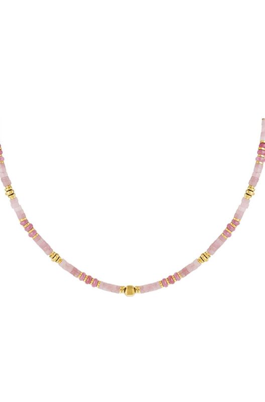 Ketting | Pink &amp; Goud | Steen &amp; Hematiet | Stainless Steel