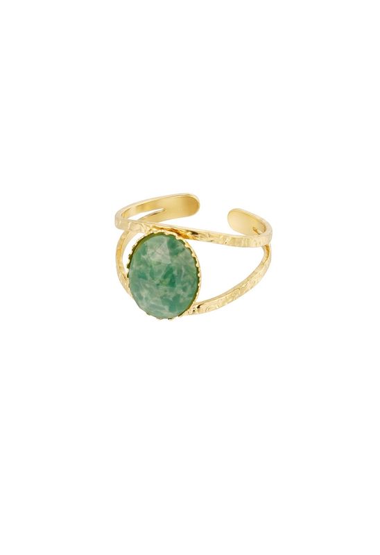 Ring | Natuursteen | Groen &amp; Goud | One size | Stainless Steel