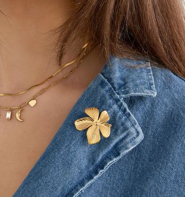Broche | Grote Bloem | Stainless steel | Goud Broche | Grote Bloem | Stainless steel | Goud