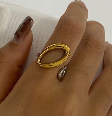 Ring | Duo Drop | Goud &amp; Zilver | One size | Stainless steel