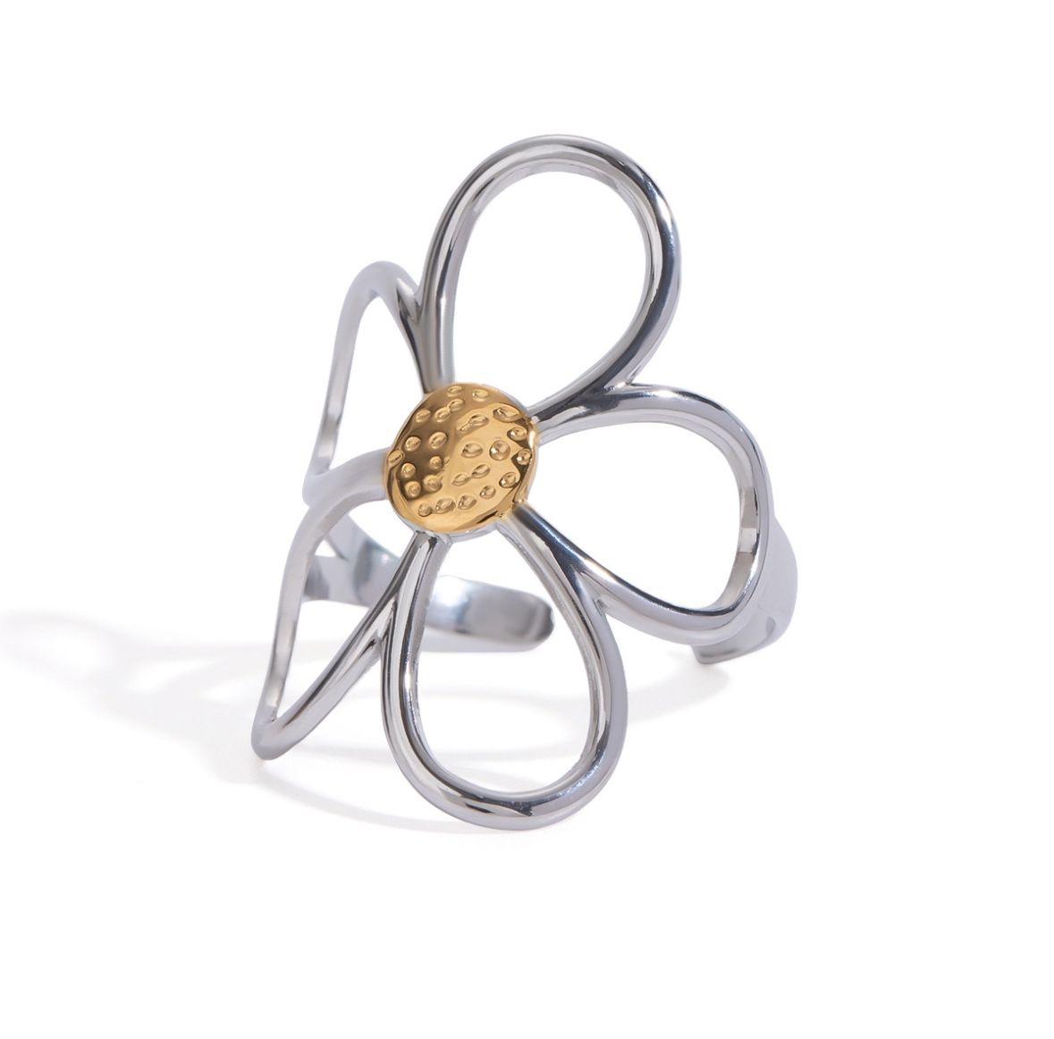 Ring | Retro Bloem | Goud &amp; Zilver | Stainless steel | One size