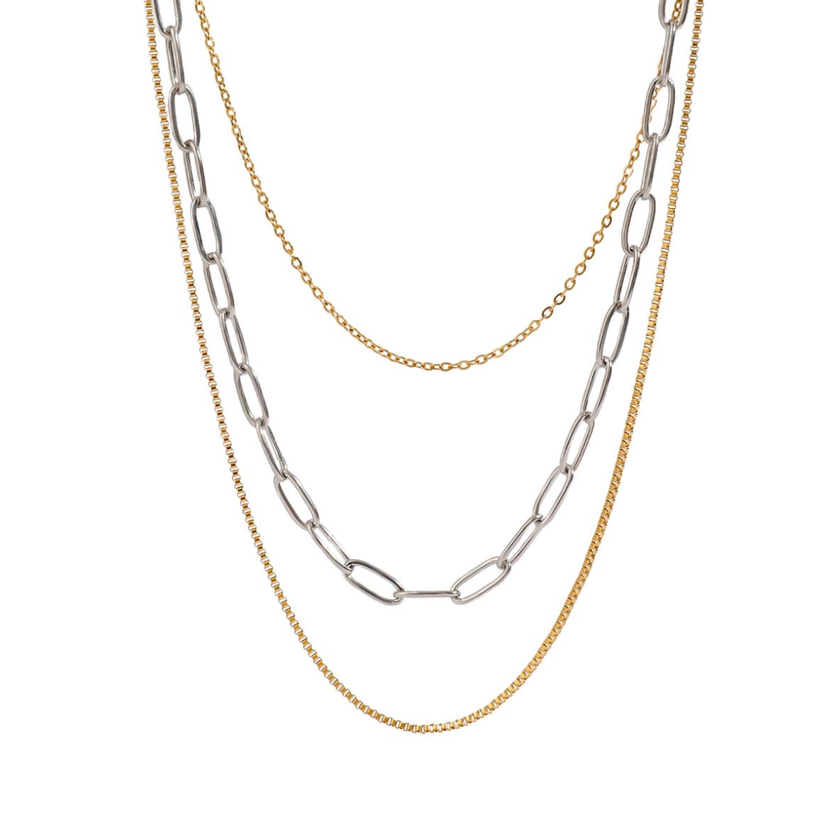 Ketting | Layered Schakel | Goud &amp; Zilver | Stainless steel