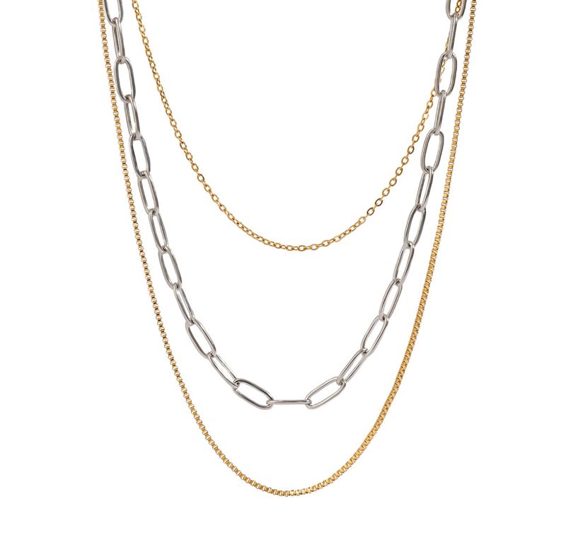 Ketting | Layered Schakel | Goud &amp; Zilver | Stainless steel
