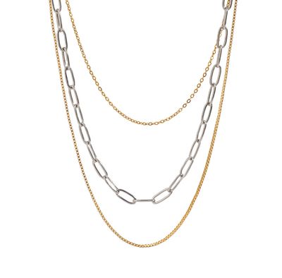 Ketting | Layered Schakel | Goud &amp; Zilver | Stainless steel