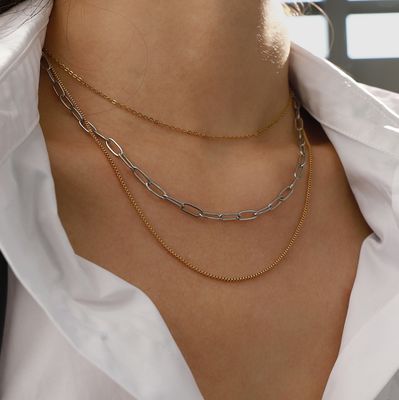 Ketting | Layered Schakel | Goud &amp; Zilver | Stainless steel