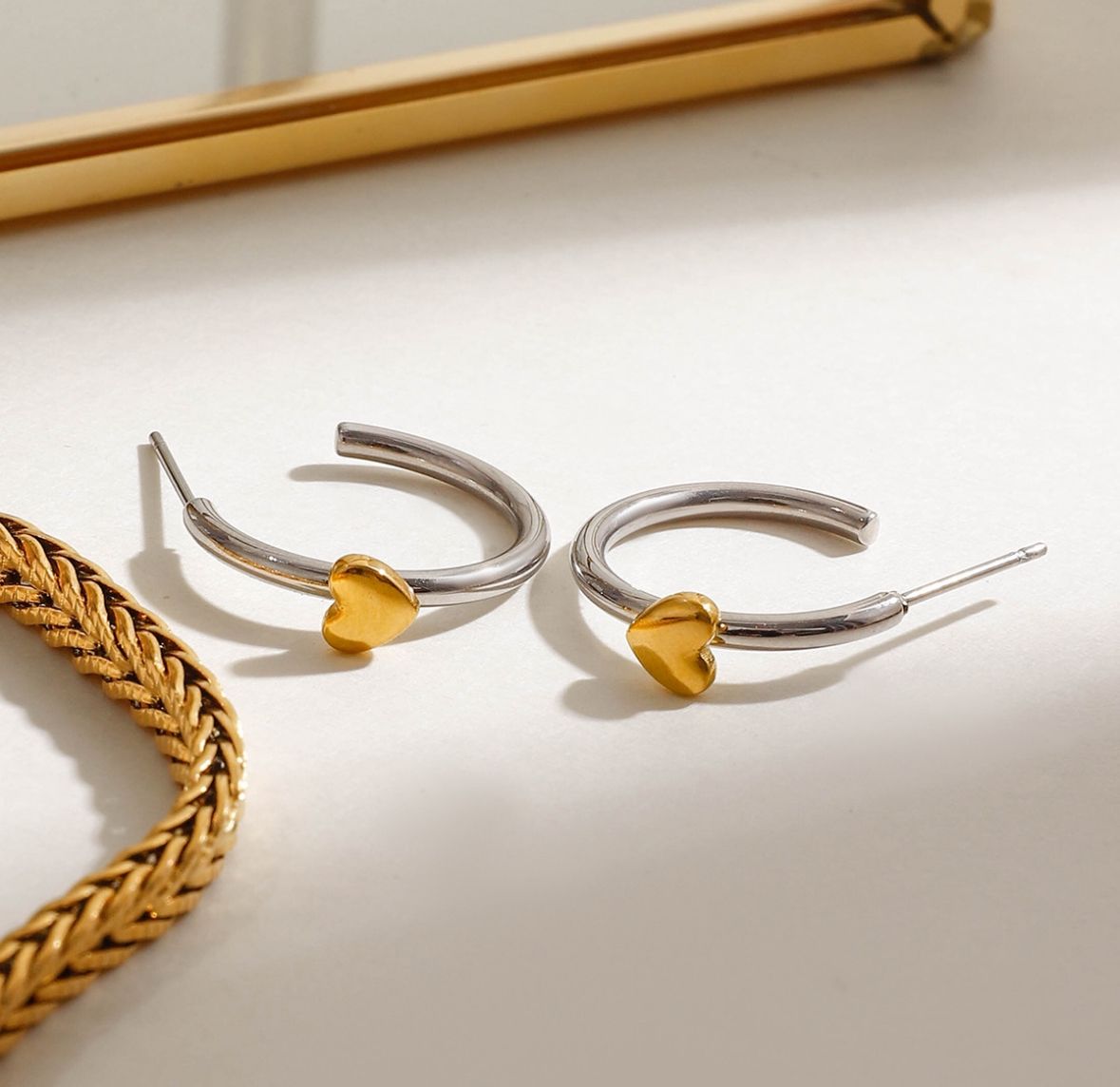 Oorbellen | Classic Heart | Goud &amp; Zilver | Stainless steel