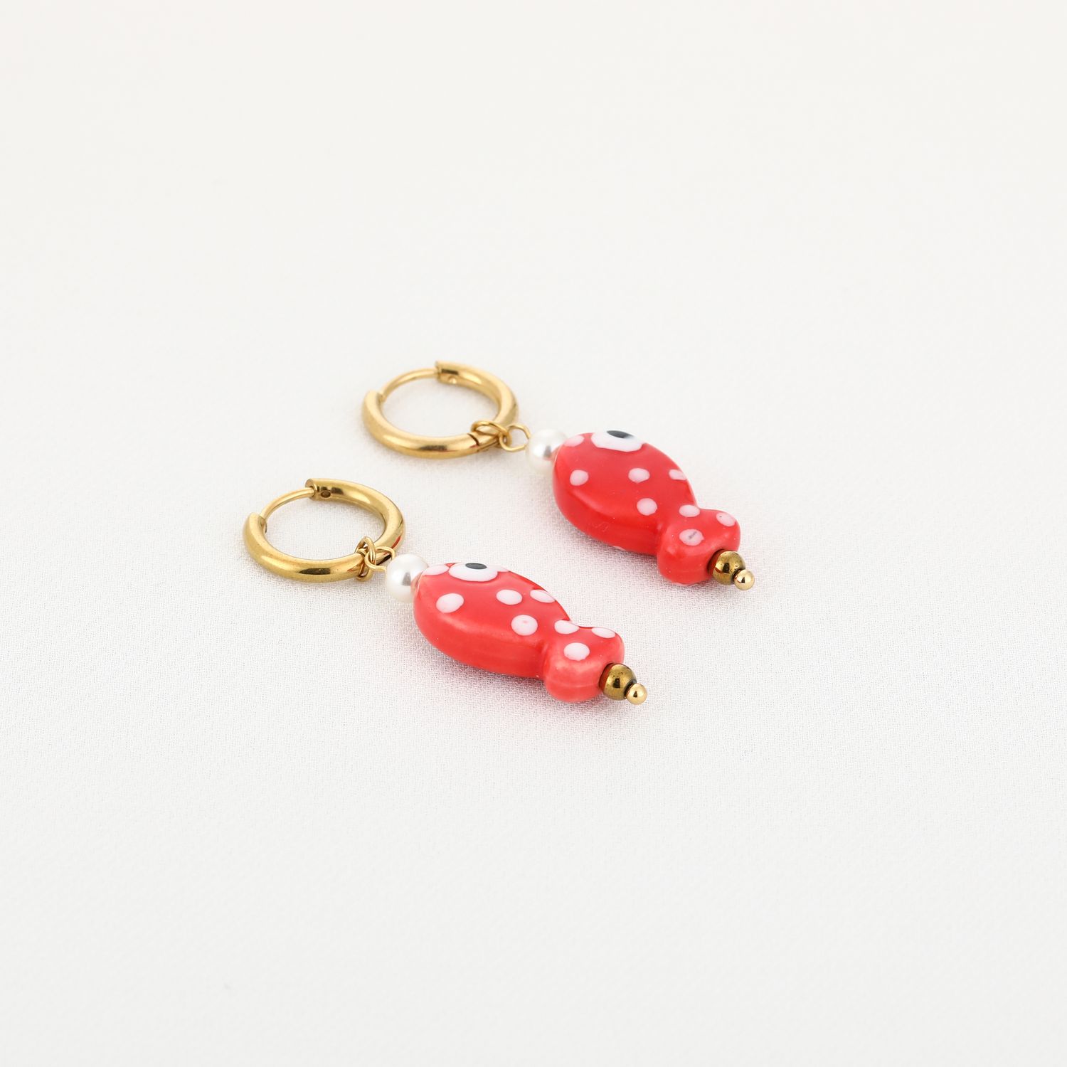 Oorbellen |  Vis | Goud Rood | Stainless steel