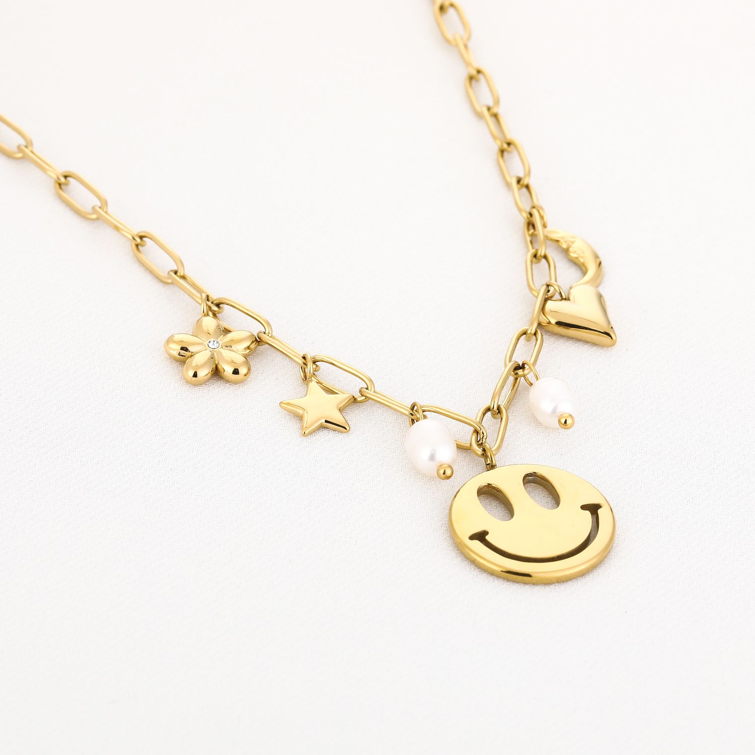Bedelketting | Smiley | Goud | Stainless steel
