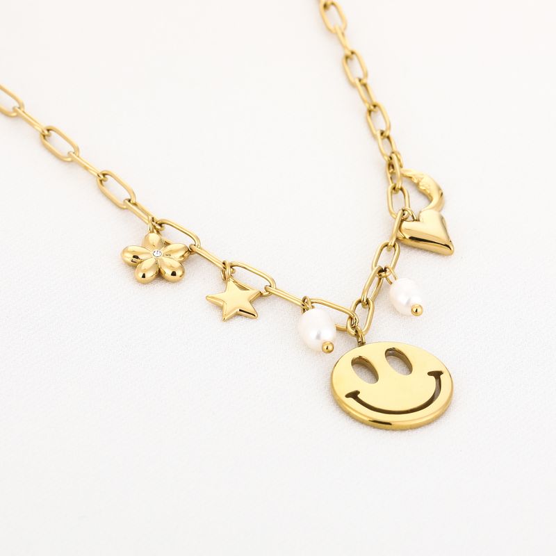 Bedelketting | Smiley | Goud | Stainless steel