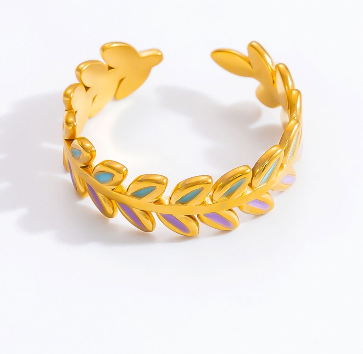Kleurrijke ring | Olive | Groen &amp; Lila | Stainless steel