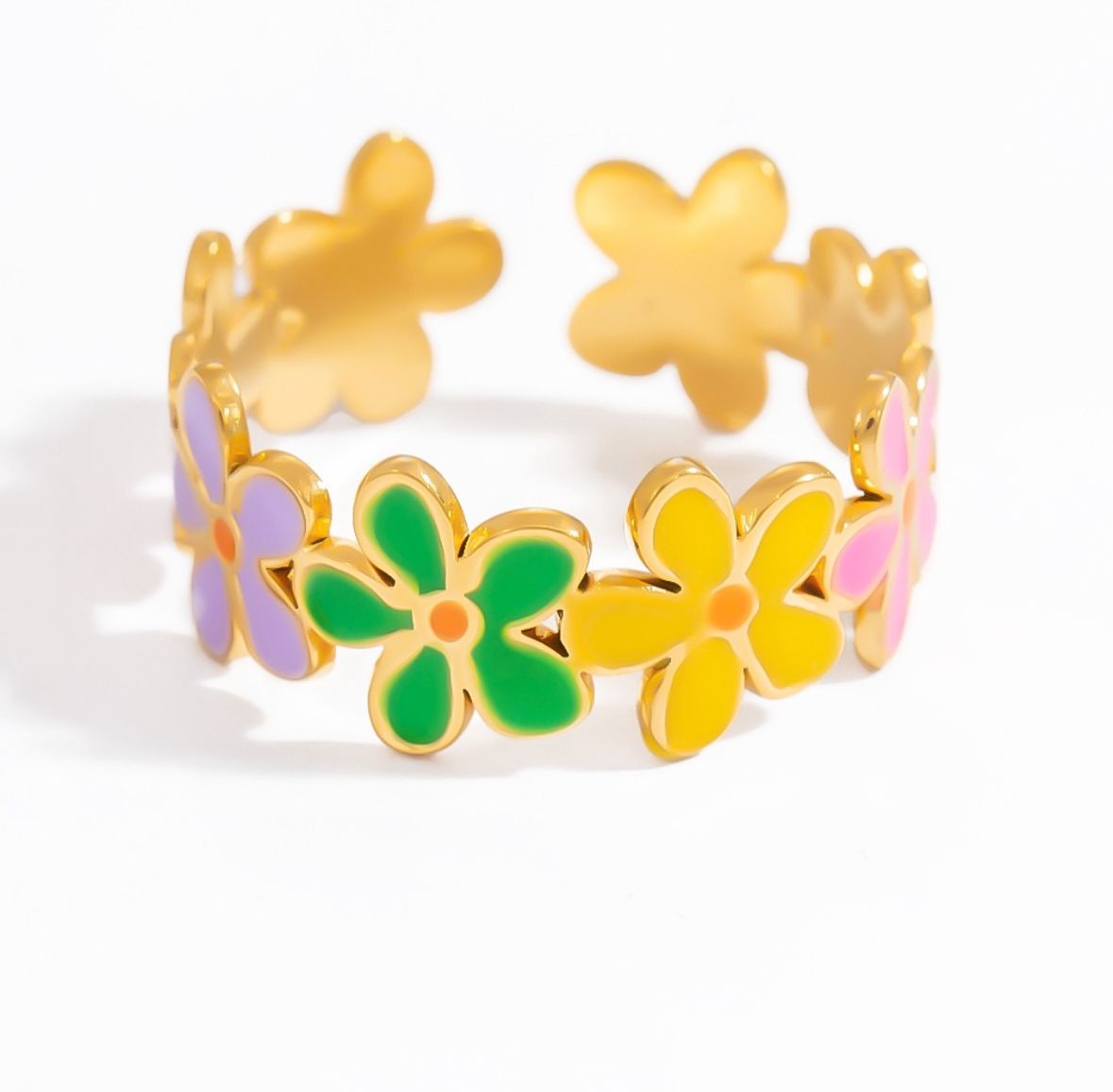 Kleurrijke ring | Bloem | Multi | Stainless steel