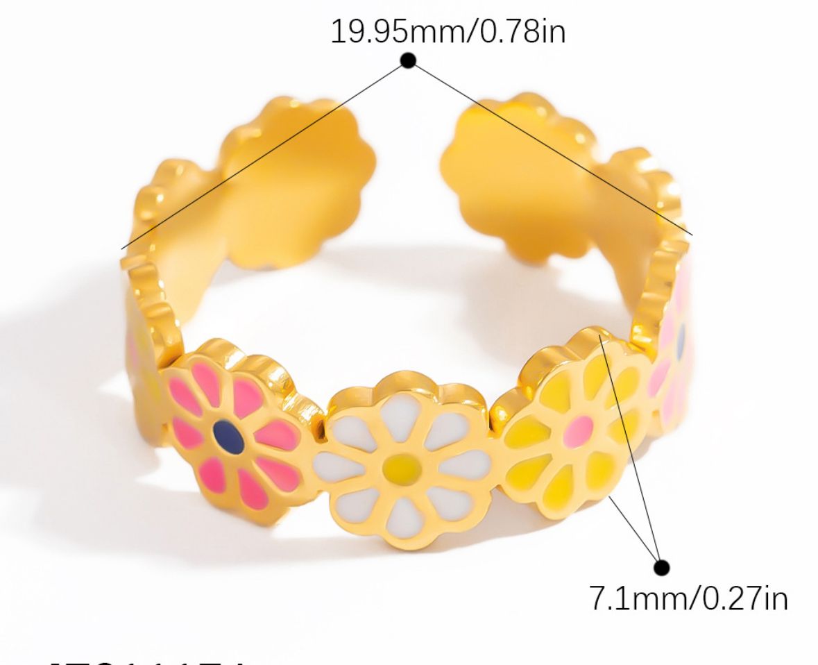 Kleurrijke ring | Madelief | Multi Pink | Stainless steel