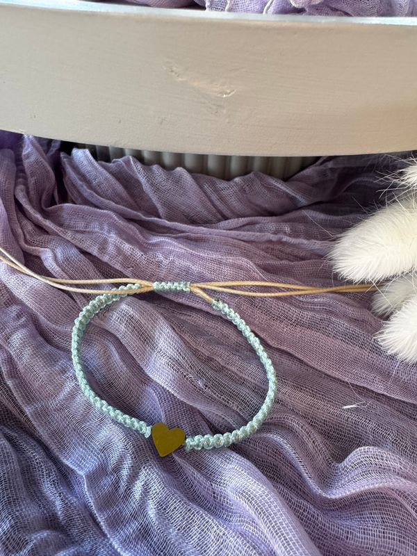 Armband | Macrame Hart | Glitter turkoois | Stainless steel
