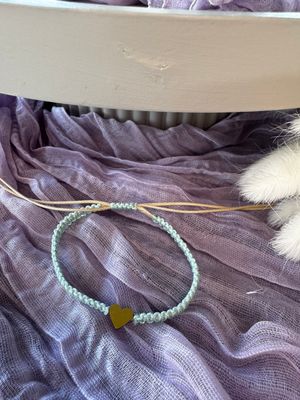 Armband | Macrame Hart | Glitter turkoois | Stainless steel