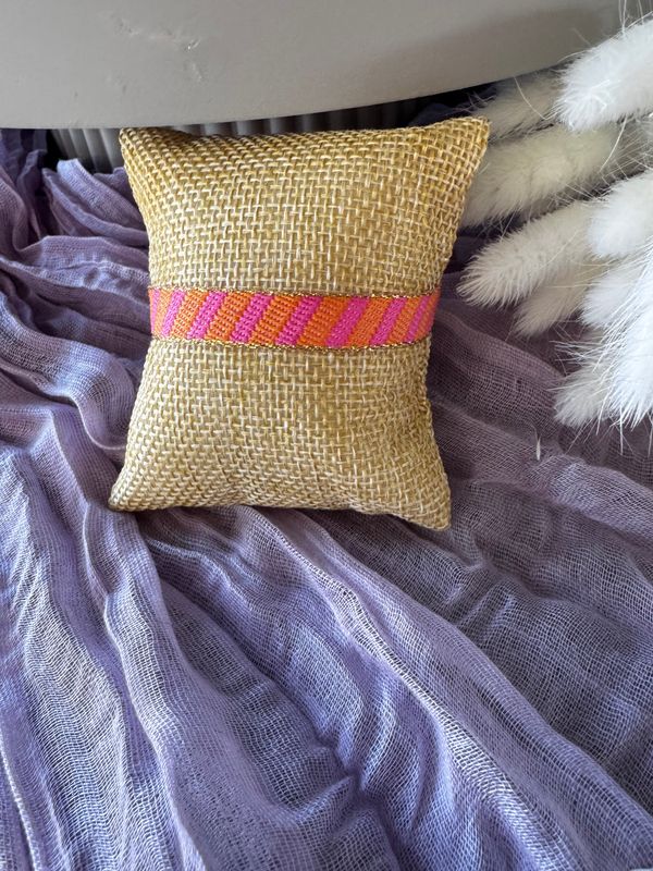 Armband | Lint Streep | Oranje &amp; Roze