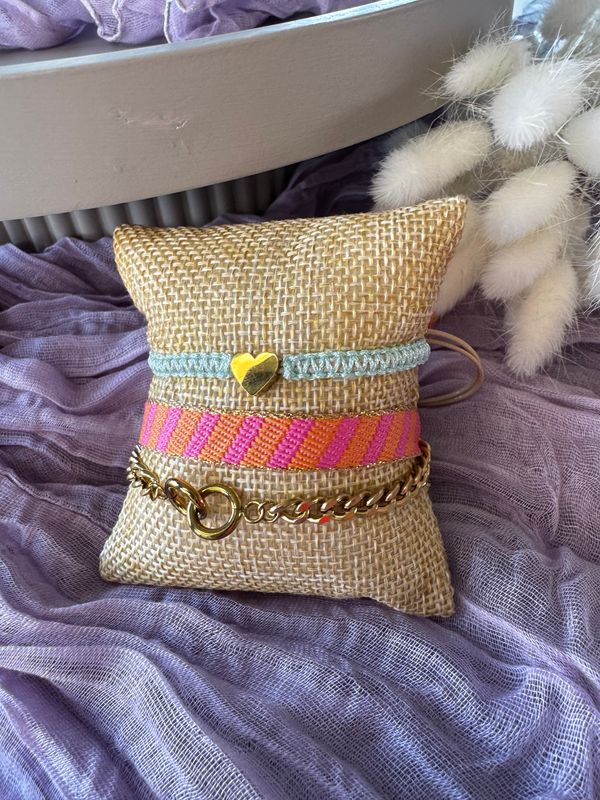 Armband | Lint Streep | Oranje &amp; Roze