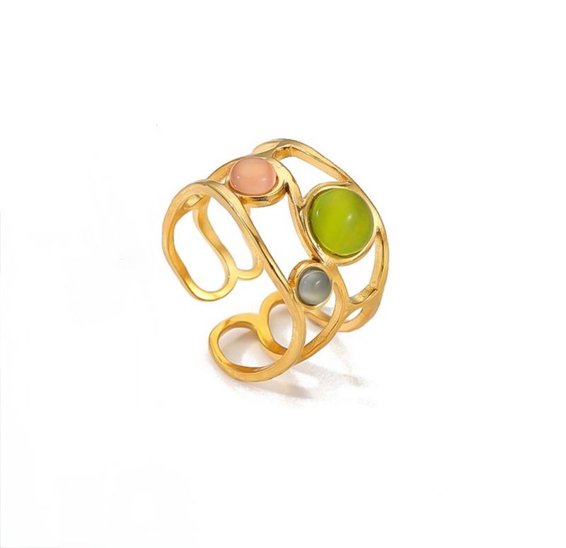 Ring |  Natuursteen | Groen | Goud | Stainless steel