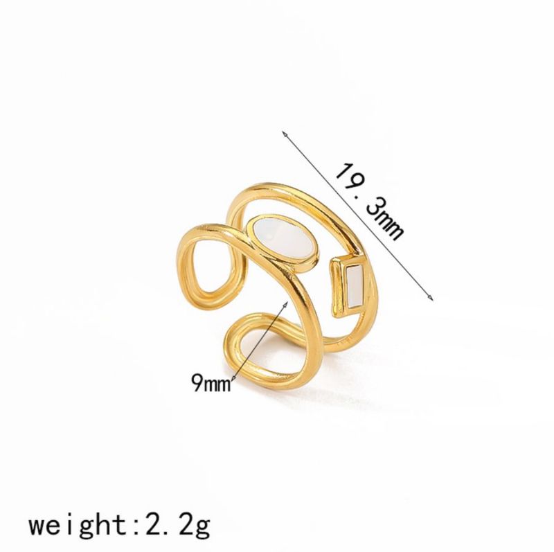Ring |  Natuursteen | Wit | Goud | Stainless steel