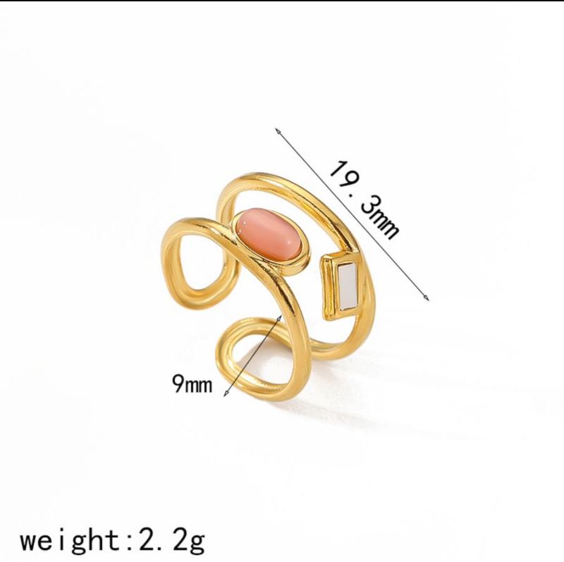 Ring |  Natuursteen | Pink | Goud | Stainless steel