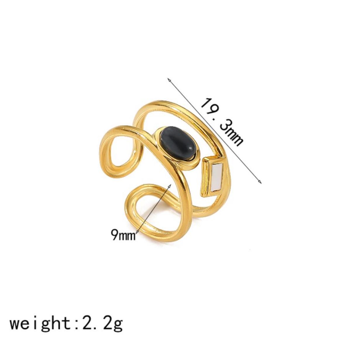 Ring |  Natuursteen | Black | Goud | Stainless steel