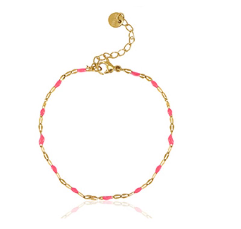Gouden stainless steel armband raspberry kleurtjes