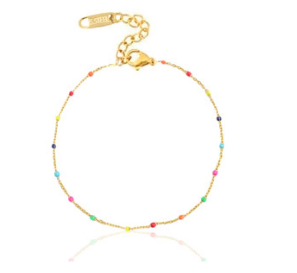 Armband met fijn regenboog kleurtjes stainless steel goud