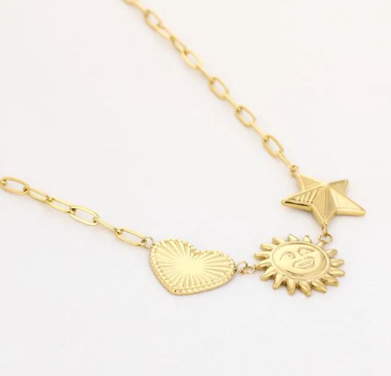 Maxi bedelketting stainless steel zon ster en hart