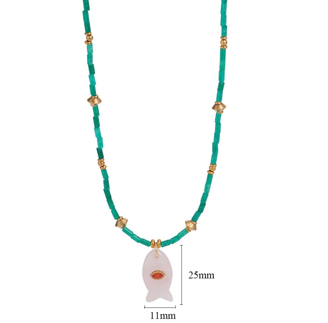 Groen natuursteen ketting met roos vis hanger