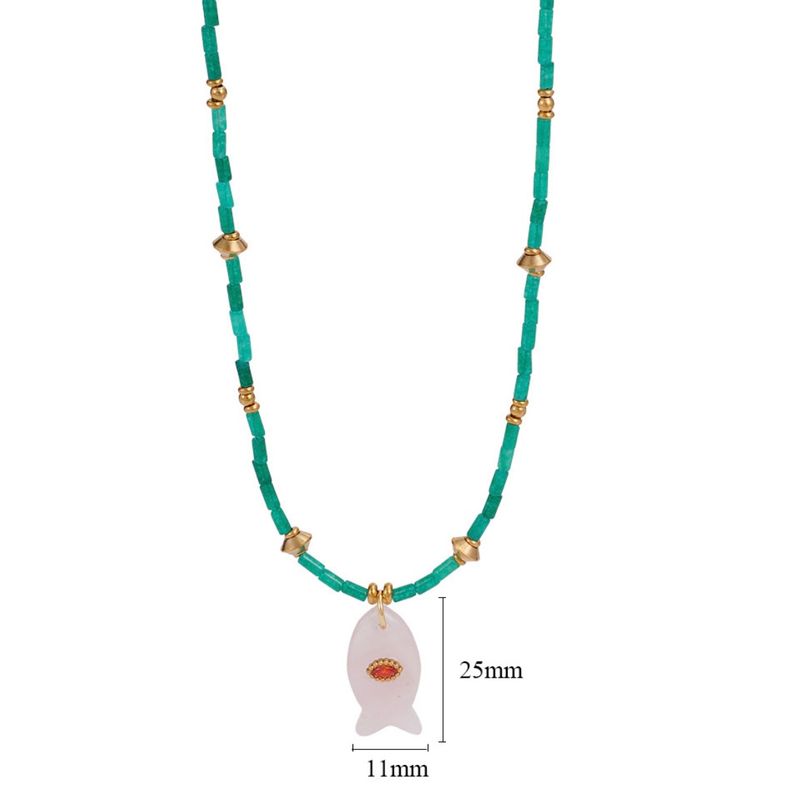 Groen natuursteen ketting met roos vis hanger