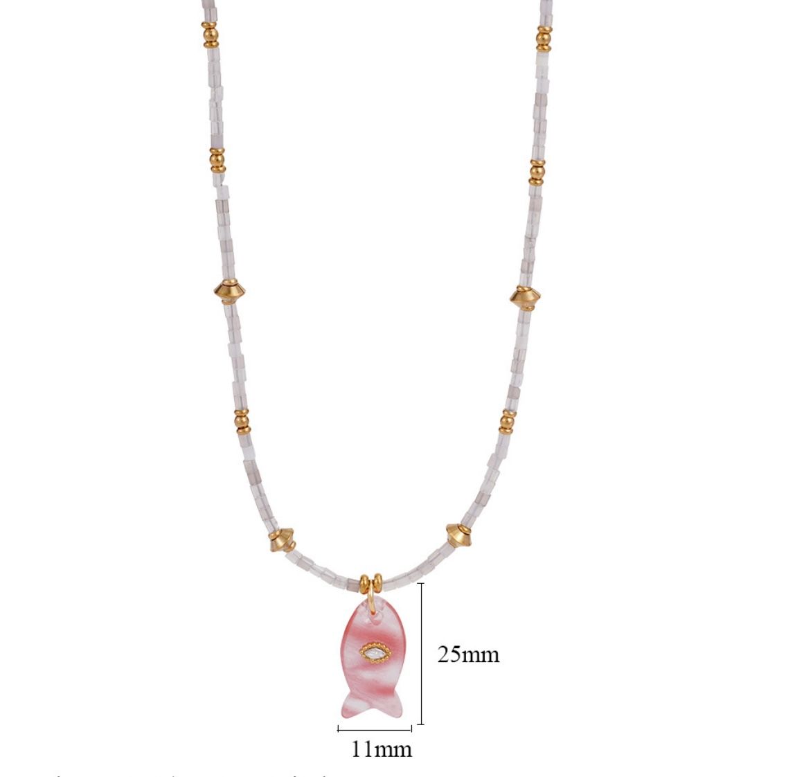Ketting | Visje | Wit | Natuursteen | Stainless steel