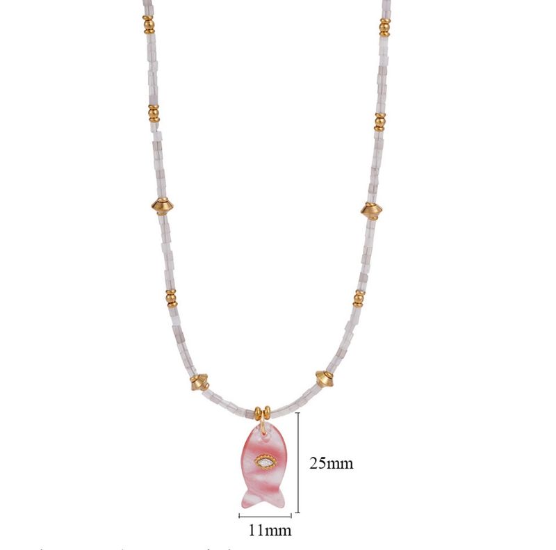 Ketting | Visje | Wit | Natuursteen | Stainless steel