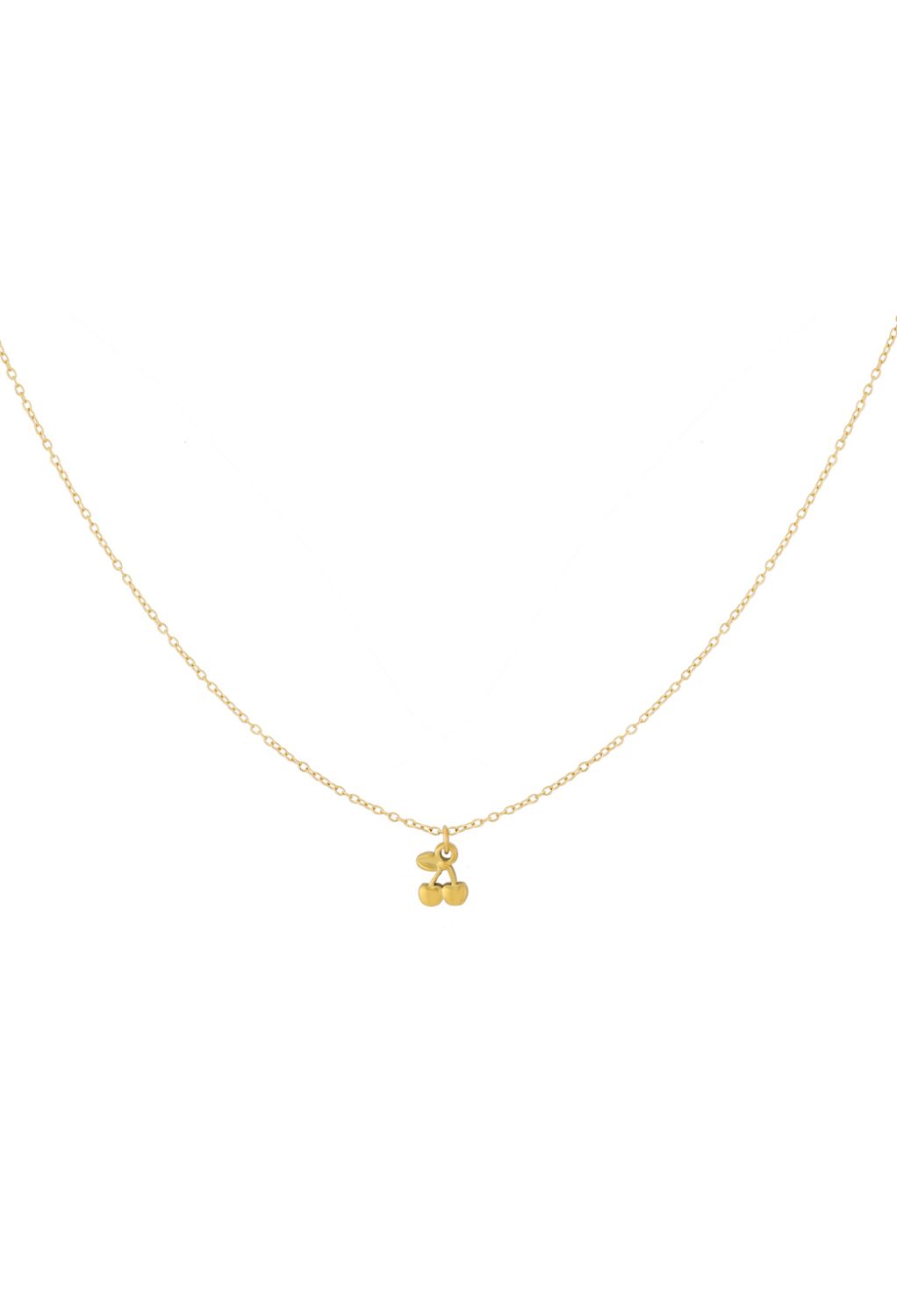 Gouden stainless steel ketting met kersen hanger
