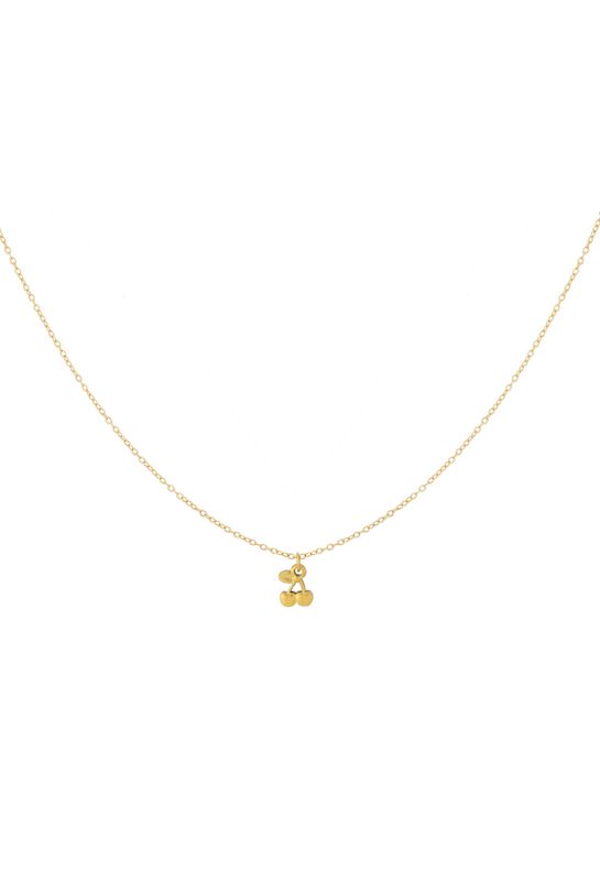 Gouden stainless steel ketting met kersen hanger