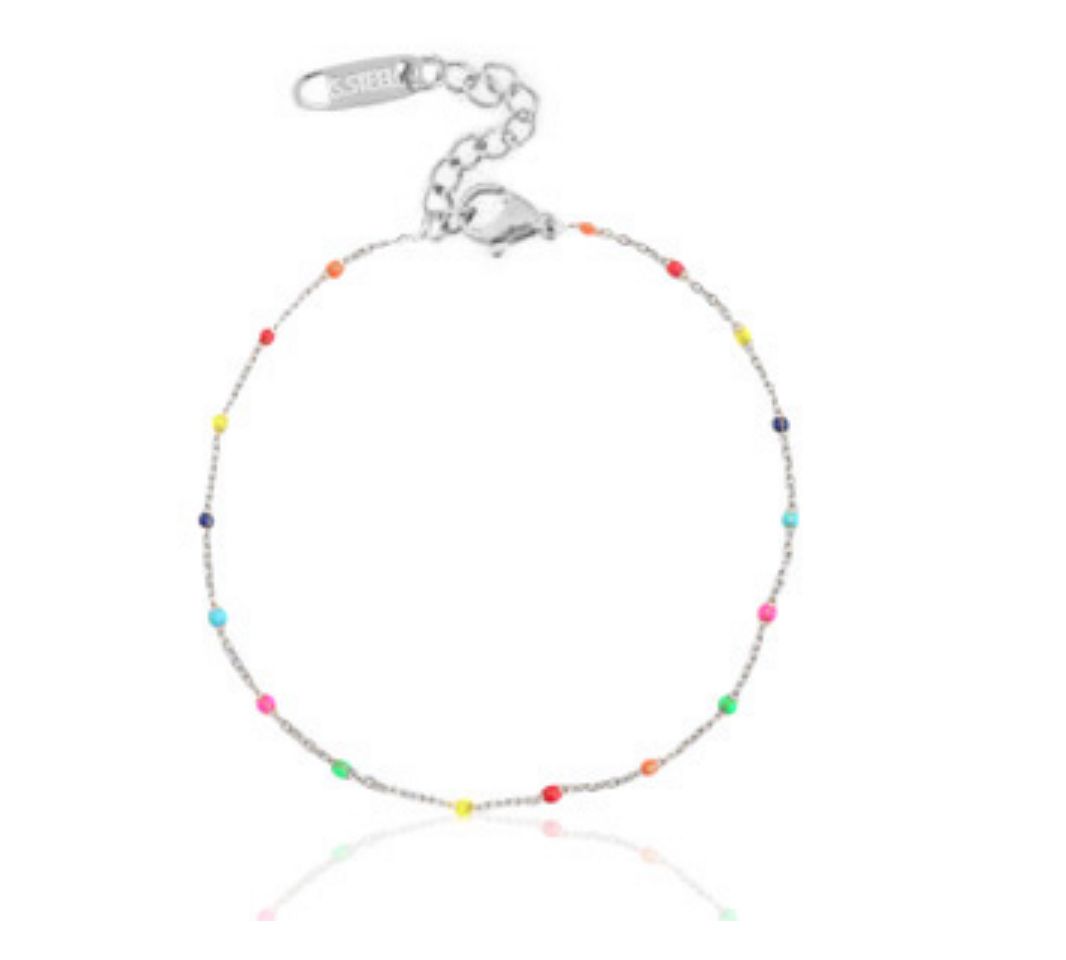 Zilveren armband met fijn regenboog kleurtjes stainless steel