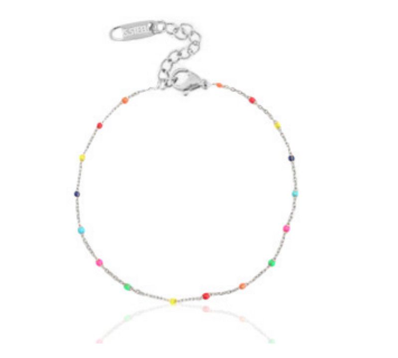 Zilveren armband met fijn regenboog kleurtjes stainless steel
