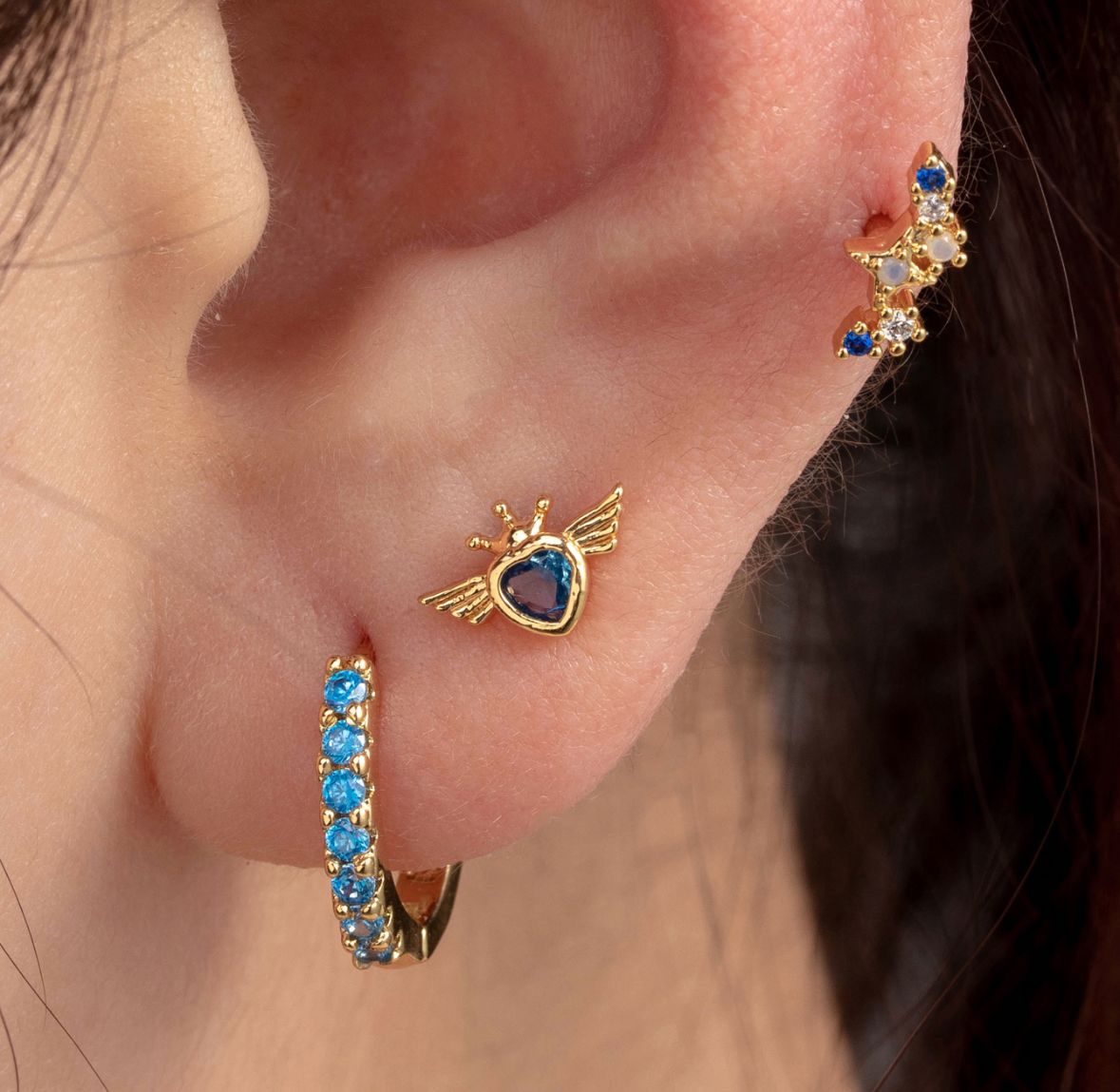 Oorbel | Hoops | Blauw &amp; Goud | Stainless steel