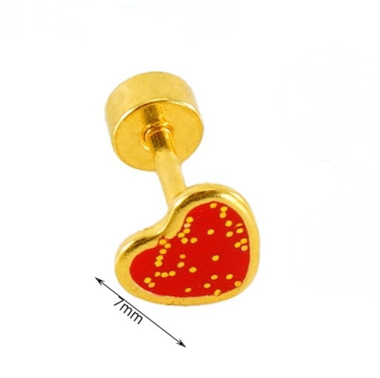 Oorbel | Hart | Rood &amp; Goud | Stainless steel
