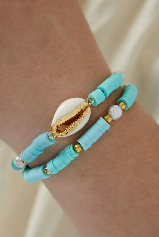 Armband | Seashell Glow | Goud &amp; Turquoise