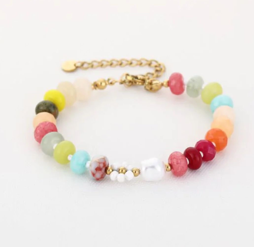 Armband | Blush Blossom | Natuursteen | Goud