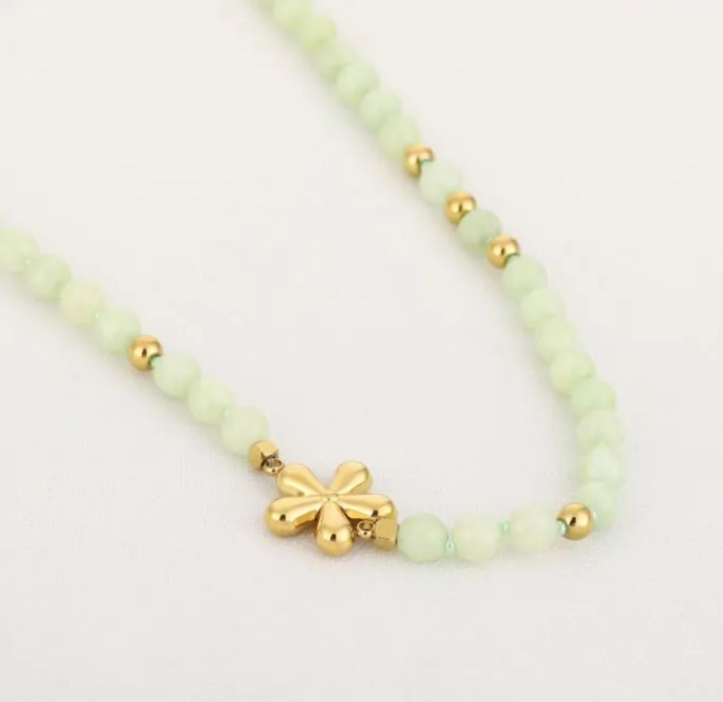 Ketting | Golden Bloom | Green &amp; Goud | Natuursteen
