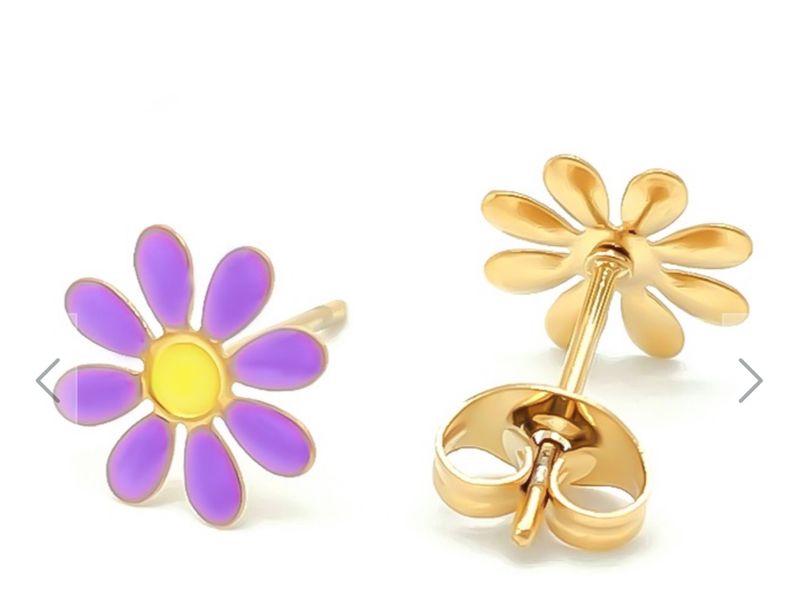 Studs | Flower | Lila &amp; Goud | Stainless steel