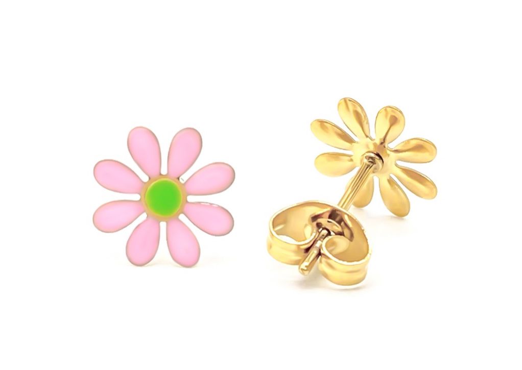 Studs | Flower | Pink &amp; Goud | Stainless steel