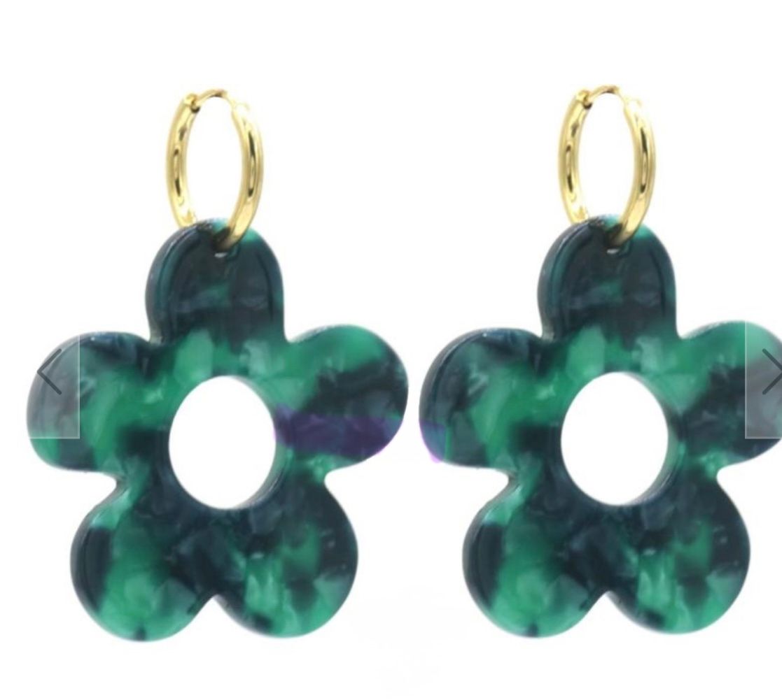 Oorringen | Flower | Green &amp; Goud | Stainless steel